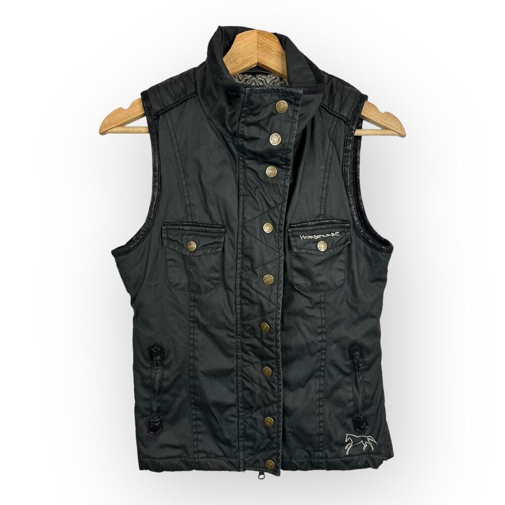Horseware Ireland Womens size XS Waxed Canvas Leather Trim Quilted Barn Vest